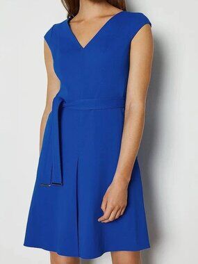 KAREN MILLEN Jersey Belted A-Line Dress Blue Knee Length Size 10
